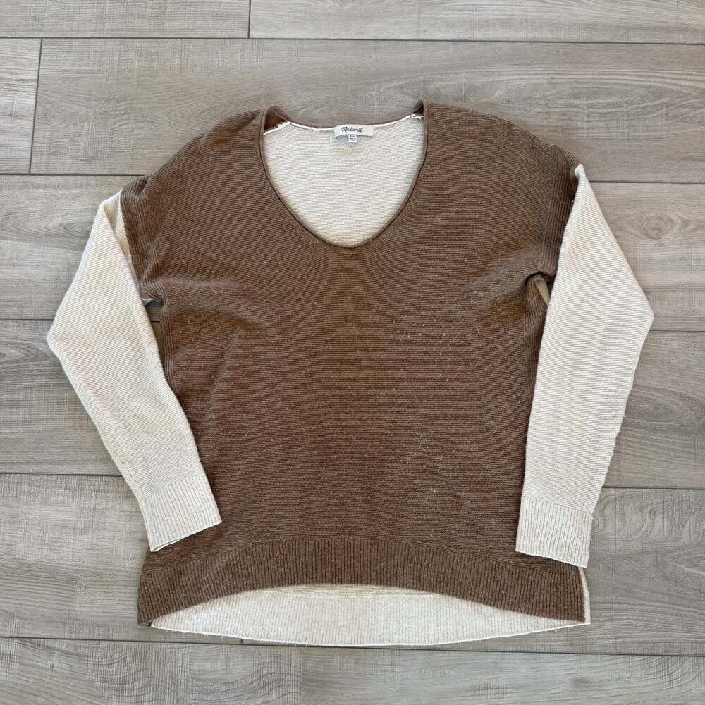 Madewell Womens XXS Brown Cream Colorblock V Neck